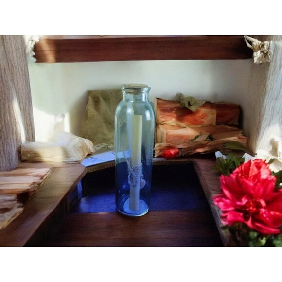 Glass Spell Bottle With Cork & Sealed Scroll 8" Clear & Blue - Picture 4 of 10